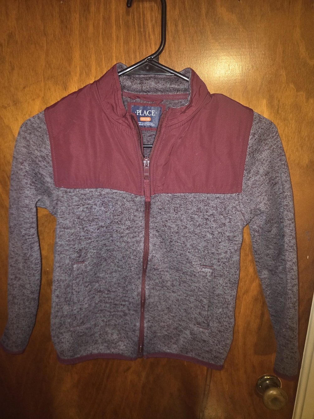 The Children's Place Boys' Maroon and Gray Full-Zip Sweater